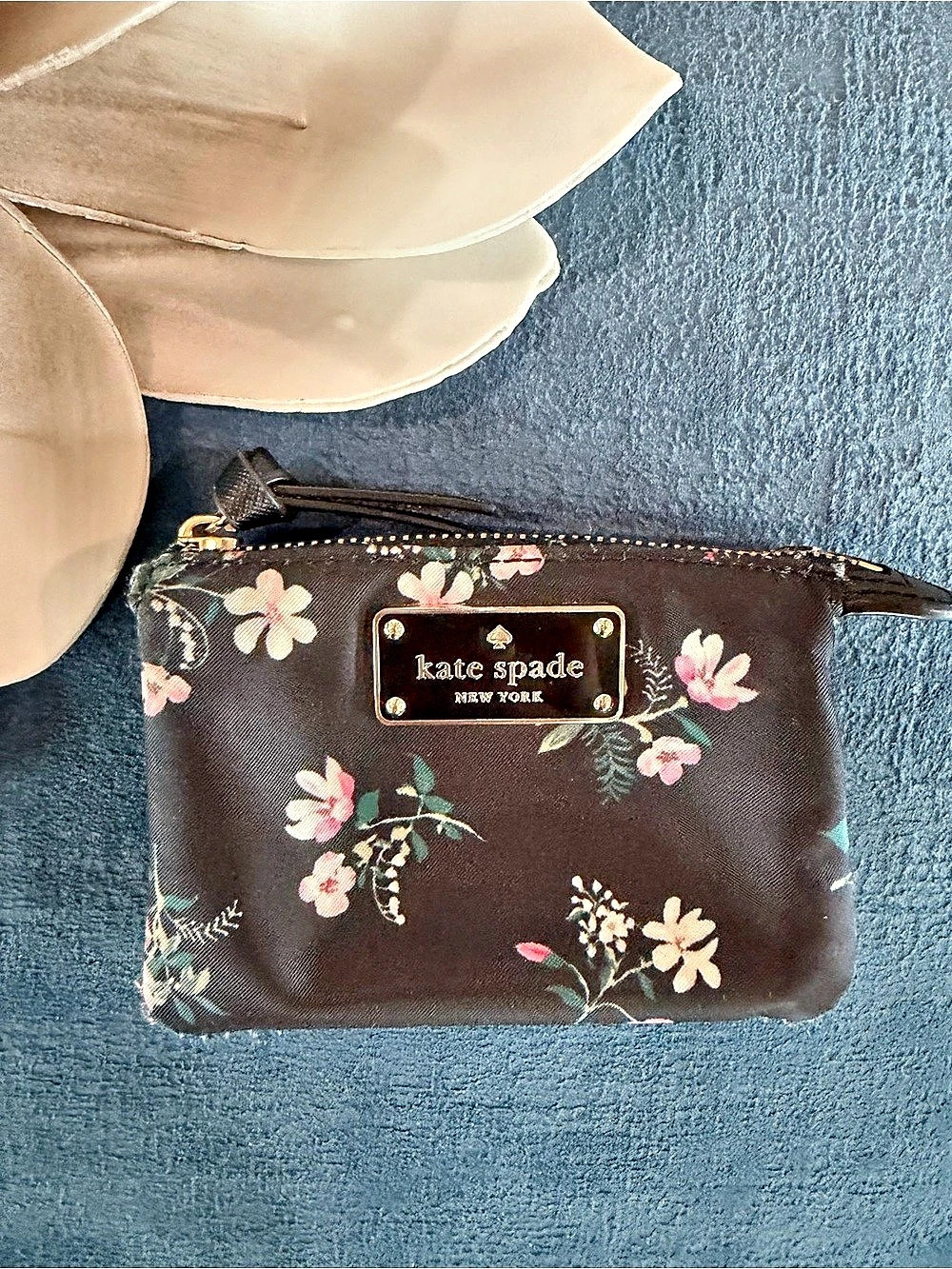 Kate Spade Chelsea Coin Pouch / Key Chain Floral Wristlet Brown & Pink